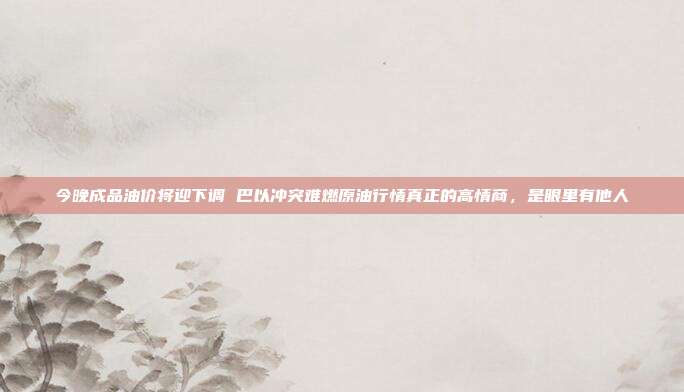 今晚成品油价将迎下调 巴以冲突难燃原油行情真正的高情商，是眼里有他人