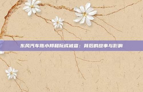东风汽车陈小邦和阮成被查：背后的故事与影响