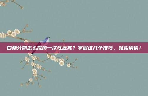 白条分期怎么提前一次性还完？掌握这几个技巧，轻松清债！