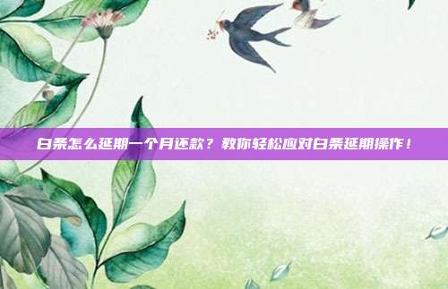 白条怎么延期一个月还款？教你轻松应对白条延期操作！