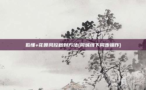似懂+花呗风控秒到方法(同城线下同步操作)